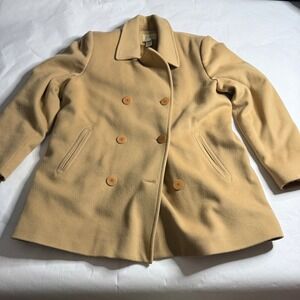 L.L.Bean VTG Womens Camel Wool Cashmere Double Breasted Peacoat 10 Old Money‎